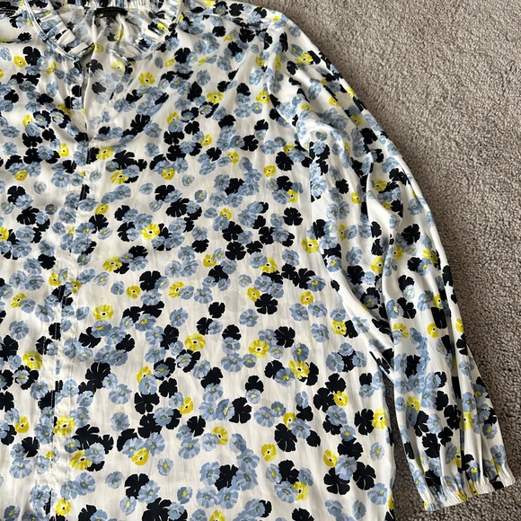 Ann Taylor - Floral Print Ruffle Neck Long Sleeve Top - XL - Picture 3 of 8